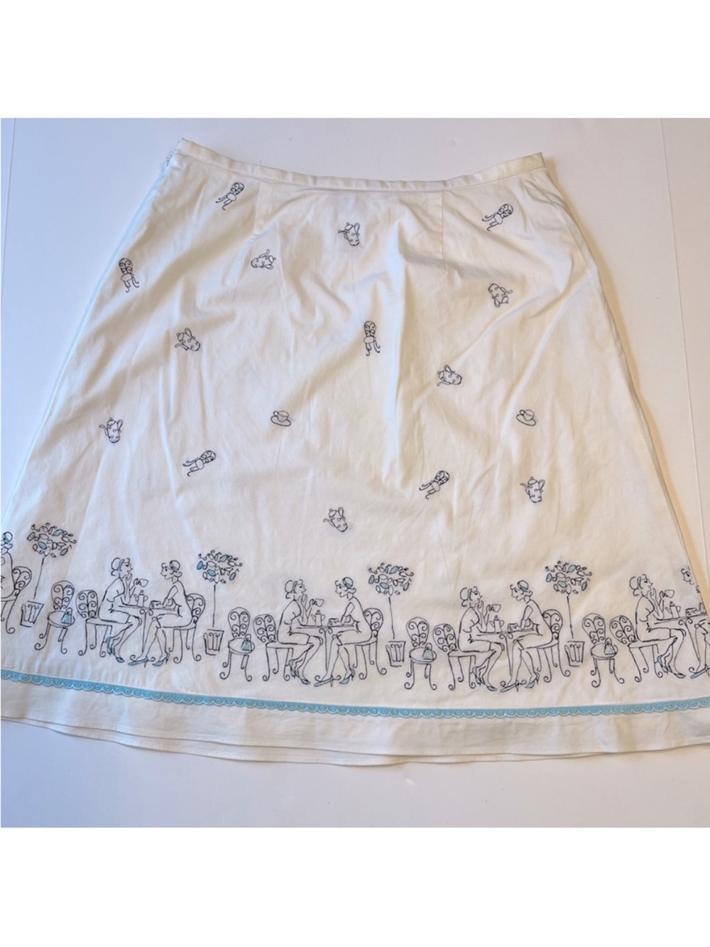 LOFT Petites Cotton Embroidery Novelty Scenery Coffee Girlfriends Pattern Skirt